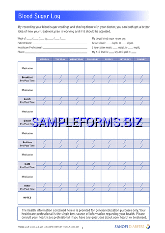 Blood Sugar Log pdf free